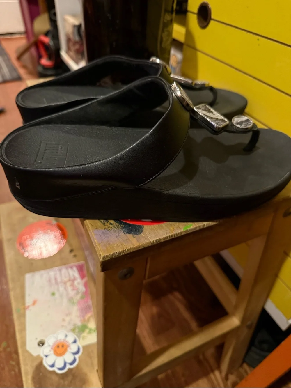 Fitflop Black Snake-Print Embellished Toe-Post Sandals